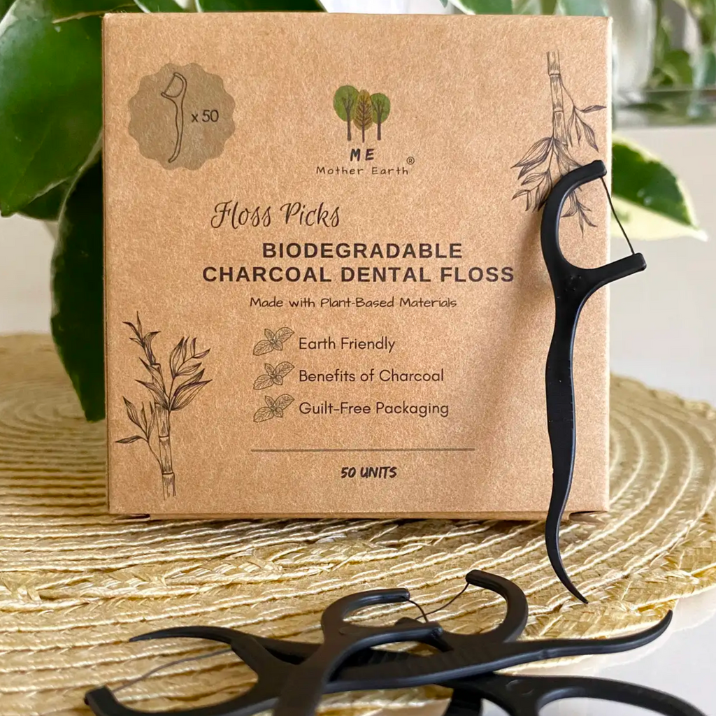 biodegradable charcoal dental floss picks